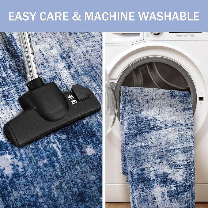 IOHOUZE Abstract Runner Rug 3x20 Ft Extra Long Washable Runners for Hallways, Non Slip Kitchen Runner Printed Faux Wool Entryway Runner Indoor, Modern Abstract Floor Carpet for Hall Stair, Navy/Grey
