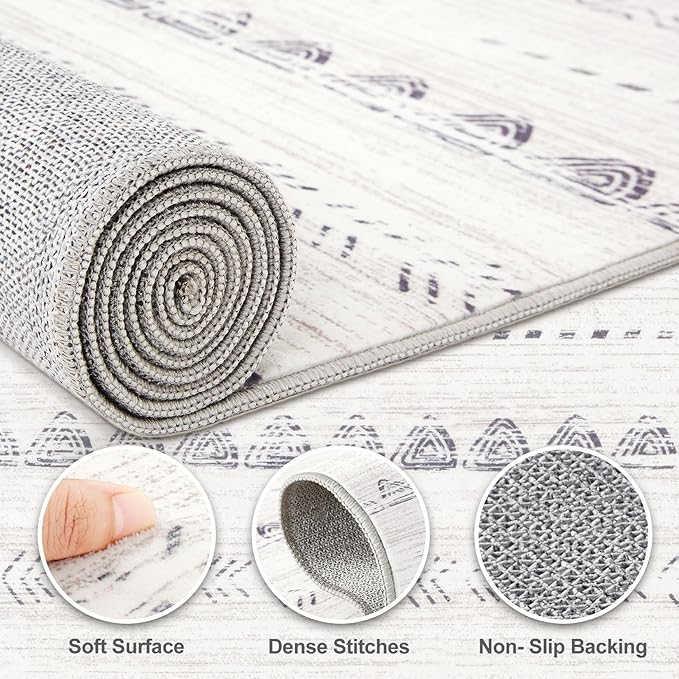 Nakagishi 10x14 Area Rugs Living Room: Washable Boho Large Neutral Modern Soft Stain Resistant Farmhouse Indoor Floor Rug Non-Slip Carpet for Bedroom Nursery Kids Playroom Office Dining Room- Gray