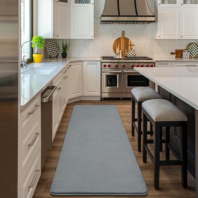 Amearea Modern Soft Hallway Runner Rug, 2x10 Feet Washable Long Runner Rugs for Hallway, Grey Fluffy Bedroom Rugs, Indoor Non Slip Memory Foam Rug Carpet for Entrance Kitchen Living Room Home Decor