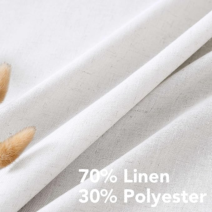 H.VERSAILTEX Elegant Natural Linen Semi Sheer Blended Energy Efficient Light Filtering Linen Textured Curtains/Nickel Grommet Window Treatments Panels/Drapes (Set of 2, Heathered White, 52" x 45")