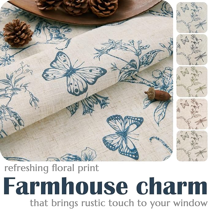 jinchan Floral Curtains Lined Linen Blend Curtain for Living Room 84 Inch Length Blue Flower Patterned Curtain French Country Farmhouse Curtains Drapes Back Tab Rod Pocket 2 Panels