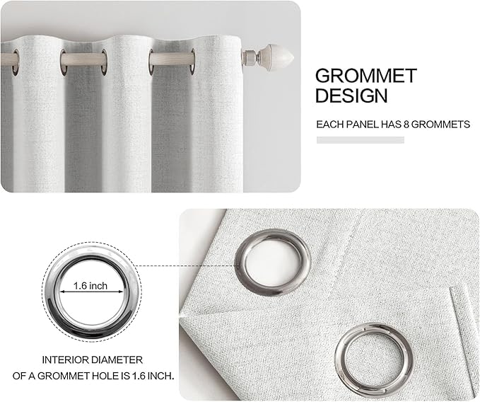 MIULEE Linen Textured Curtains for Bedroom Solid 100% Blackout Thermal Insulated Heathered White Grommet Room Darkening Curtains & Drapes Luxury Decor for Living Room Nursery 52 x 54 Inch (2 Panels)