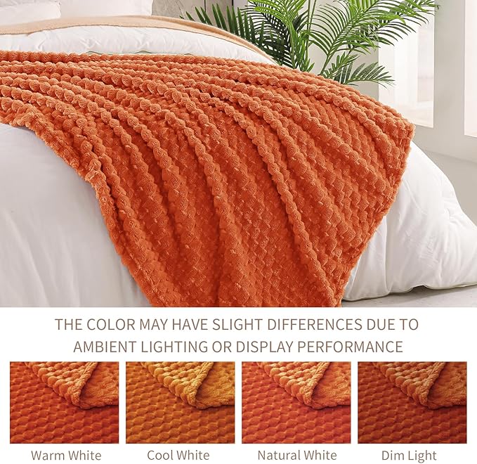 Exclusivo Mezcla Fleece Twin Blanket for Bed, Extra Large Fuzzy Burnt Orange Bed Blankets, Soft Cozy Plush Sofa Throws for All Seasons, 60x80 Inches