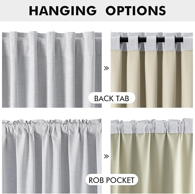MIULEE 100% Blackout Linen Curtains for Bedroom, Grayish White Solid Luxury Decor Thermal Insulation Room Darkening Drapes for Living Room Nursery Back Tab Rod Pocket 42 x 96 Inches, 2 Panels