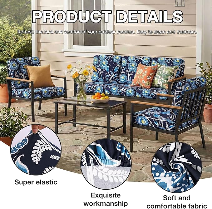 hyha 12Pcs Patio Cushion Covers, Stretch Outdoor Couch Cushion Covers, Washable Outdoor Chair/Sofa Slipcovers for Patio Furniture Cushions Protector with Elastic Bottom(Bluebell,Cover Only)
