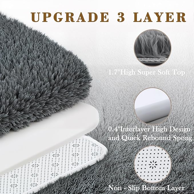 Area Rugs 9x12 Living Room, Large Area Rug Shag Shaggy Carpet Soft Plush Furry Bedside Rug, Machine Washable Area Rugs for Bedroom Kids Girls Boys Home Decor Anti Slip(9 x 12, Dark Grey)
