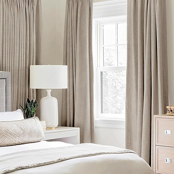 MIULEE 100% Blackout Linen Textured Curtains for Bedroom Solid Thermal Insulated Taupe Grommet Room Darkening Curtains & Drapes Luxury Decor for Living Room Nursery 52 x 108 Inch (2 Panels)