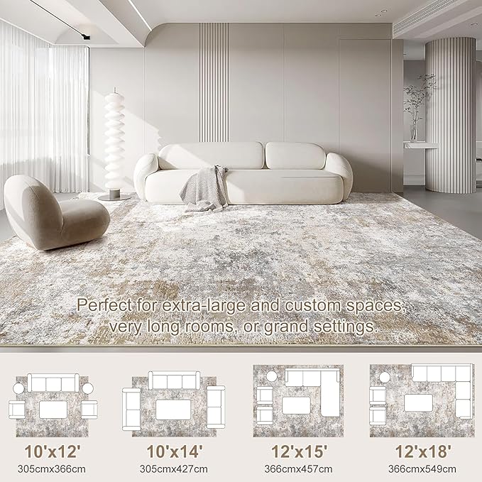 UERMEI 10x14 Area Rug Living Room Rugs - Washable Neutral Modern Abstract Soft Thin Large Rug Indoor Floor No Slip Rug Carpet for Bedroom Under Dining Table Home Office Decor - Brown Grey