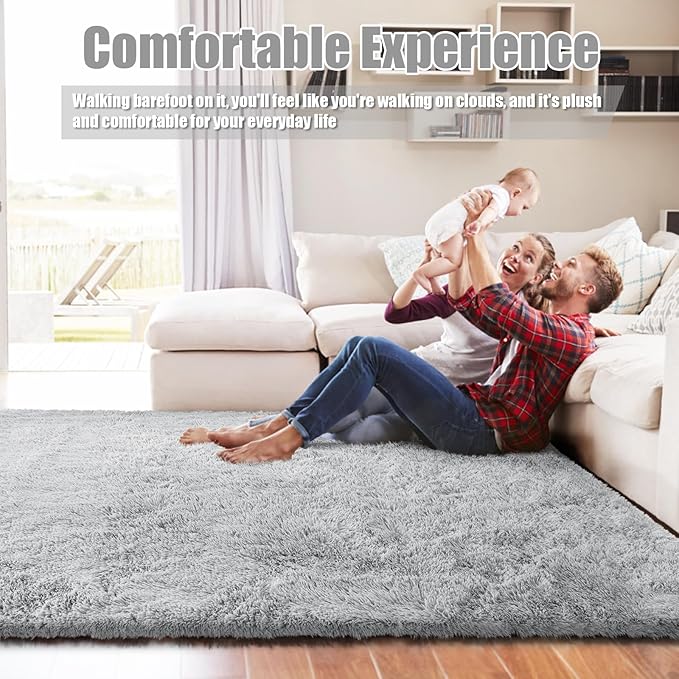 8x10 Fluffy Area Rugs for Living Room,Shag Area Rug for Bedroom,Grey Soft Fuzzy Rug Non-Shedding Indoor Plush Carpet for Kids Bedroom Nursery Home Decor