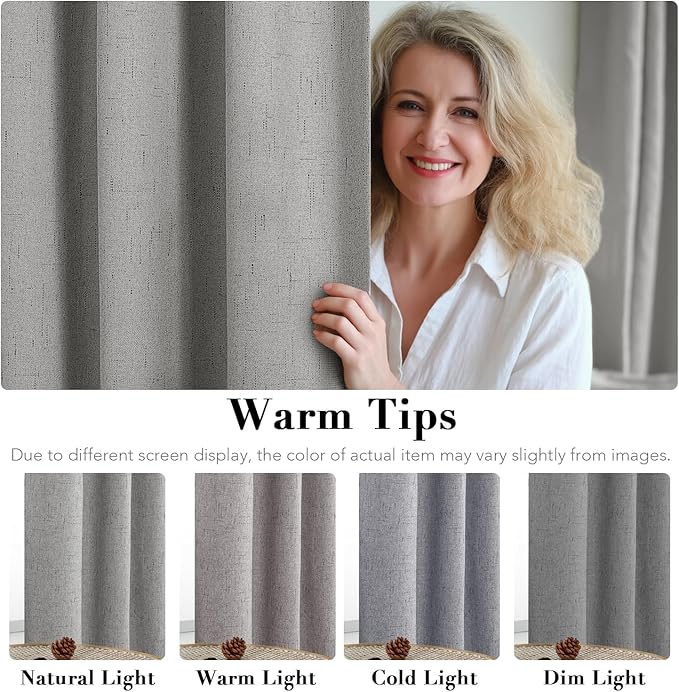 H.VERSAILTEX Linen Blackout Curtains Durable Thick Textured Linen Look 100% Blackout Patio Door Curtain Anti Rust Grommet Extra Wide Sliding Door Curtain Panel, W100 x L96 inch - Dove Gray