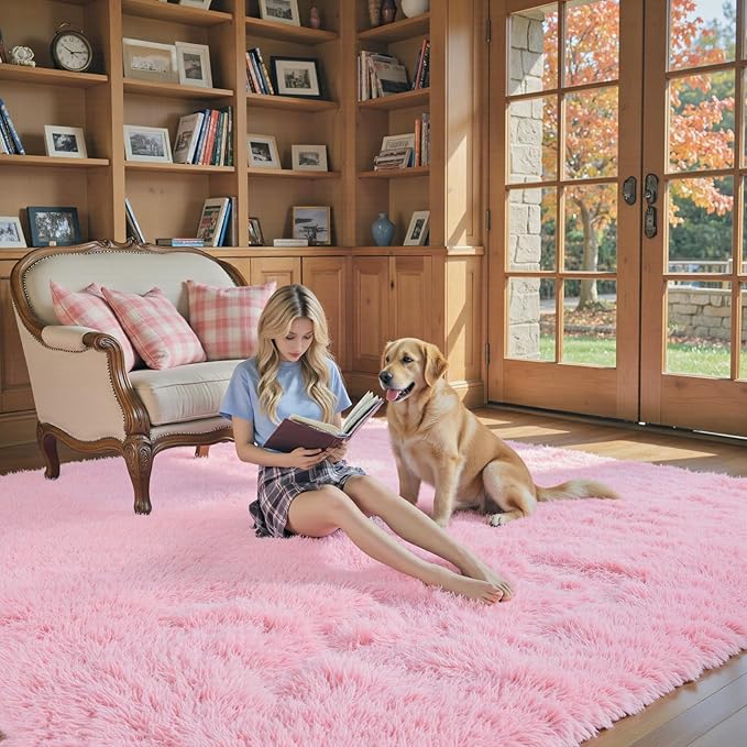Rugs for Living Room 5x8, Alfombras para Salas Fluffy Shag Large Fuzzy Plush Soft Area Rug, Shaggy Carpets for Bedroom, Kids Boys Girls Home Decor Aesthetic(5 x 8, Pink)