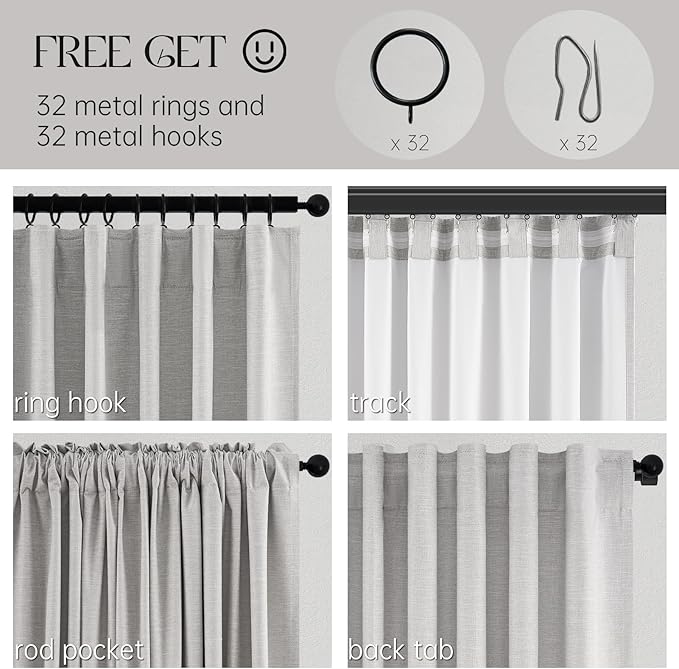 100% Blackout Curtains 70 Inch Wide 90 Inch Long for Living Room Sliding Glass Door Back Tab Pleated Neutral Modern Bedroom Heavy Insulated Large Window Drapes (70" Wx90"Lx2Panels) Grey Beige