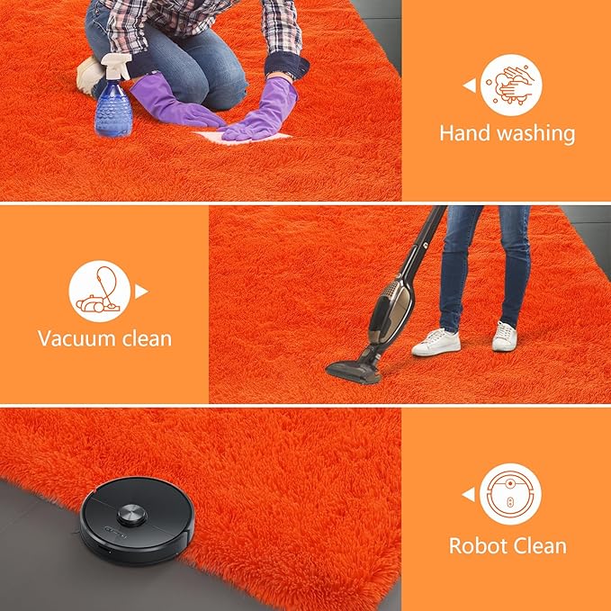 Orange Shag Area Rugs for Bedroom Living Room,5X8 Ultra Soft Fluffy Area Rugs for Dorm, Indoor Carpet Nursery Rugs for Kids Room Home Halloween Decor