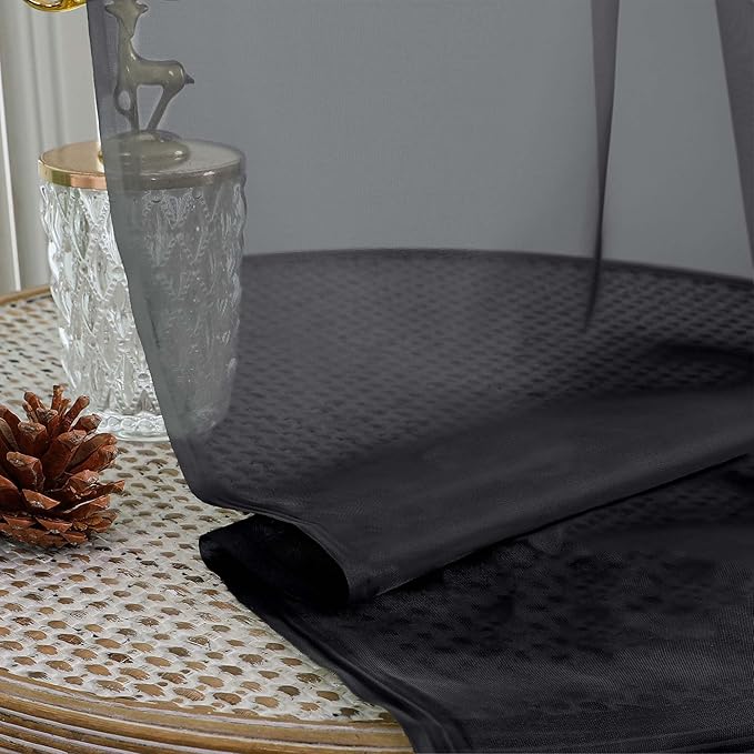 OWENIE Black Sheer Curtain 90 Inches Long 2 Panels Set, Solid Filmy Drapes for Living Room Bedroom, Elegant Window Voile Sheer Curtain Panels Drapes, 2 Pcs, Each 59W x 90L Inch