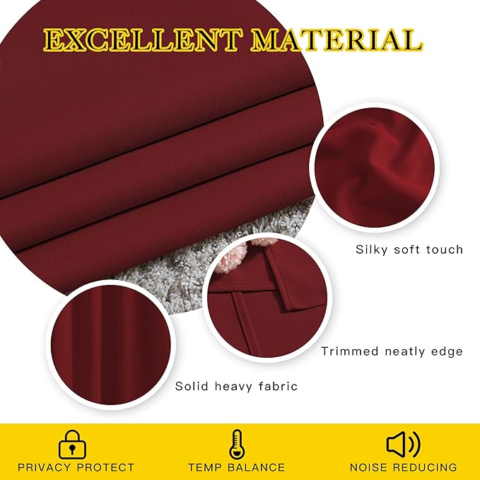 NICETOWN Blackout Burgundy Red Curtains and Drapes - Window Treatment Thermal Insulated Solid Grommet Blackout Draperies for Kitchen/Cafe (Set of 2, W34 x L50)