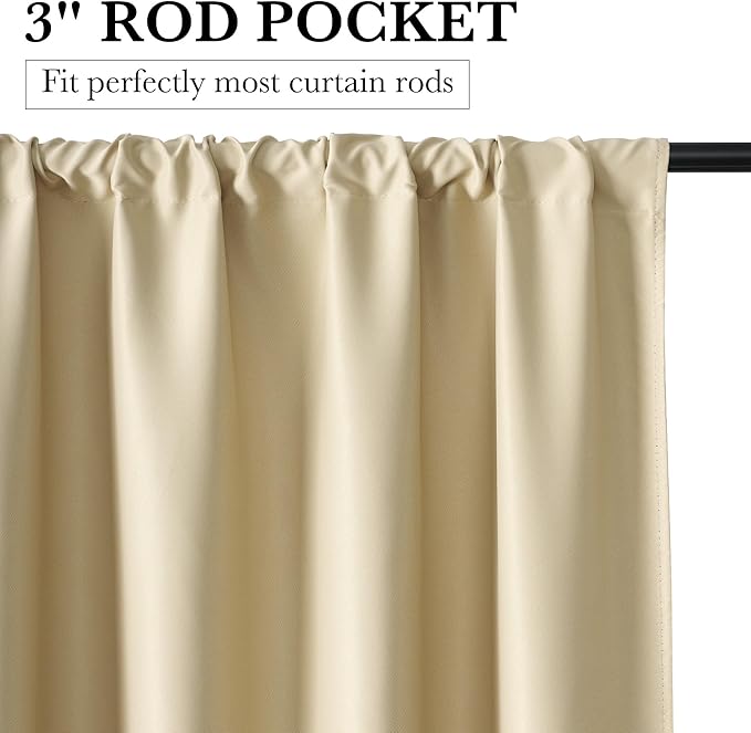 RYB HOME Bedroom Blackout Curtains 54 inches Long, 100% Blackout Thermal Insulated Noise Reducing Curtains for Living Room Nursury, 42 inches Wide by 54 inches Long, Biscotti Beige