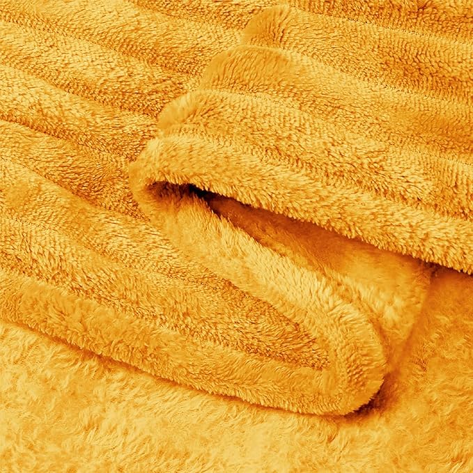 BEDELITE Fleece Blanket Twin Size – 3D Ribbed Jacquard Soft and Warm Decorative Fuzzy Blankets – Cozy, Fluffy, Plush Lightweight Throw Blankets for Couch, Bed, Sofa(Mustard Yellow, 60x80 inches)