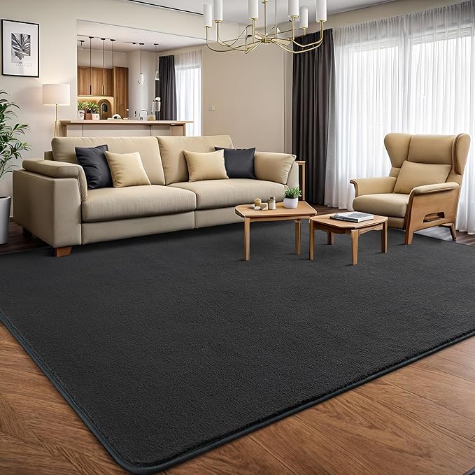 AROGAN Modern Shag Area Rug for Living Room, 6x9 Feet Washable Rugs for Bedroom, Indoor Floor Carpet, Plush Memory Foam Bedside Rugs for Kids Girls Teens Low Pile Decor, Dark Grey