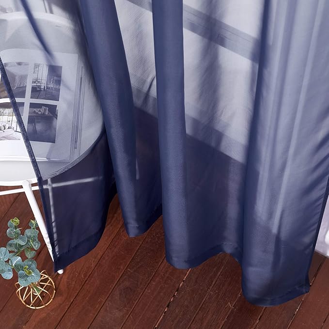 NICETOWN Sheer Curtains for Living - Long Voile Window Drapes Panels 84" for Patio/Boy Room/Master Bedroom/Sliding Door (54" W, Dark Blue, Set of 2)