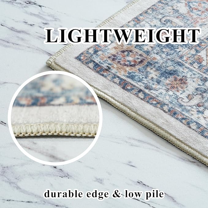 2x4 Washable Kitchen Runner Rug: Vintage Non-Slip Low Pile Entryway Area Rugs Thin Light Weight Carpet for Nursery Bedroom Soft Water Resisitant Floor Mat for Bathroom Laudry Room(2x4,Brick)