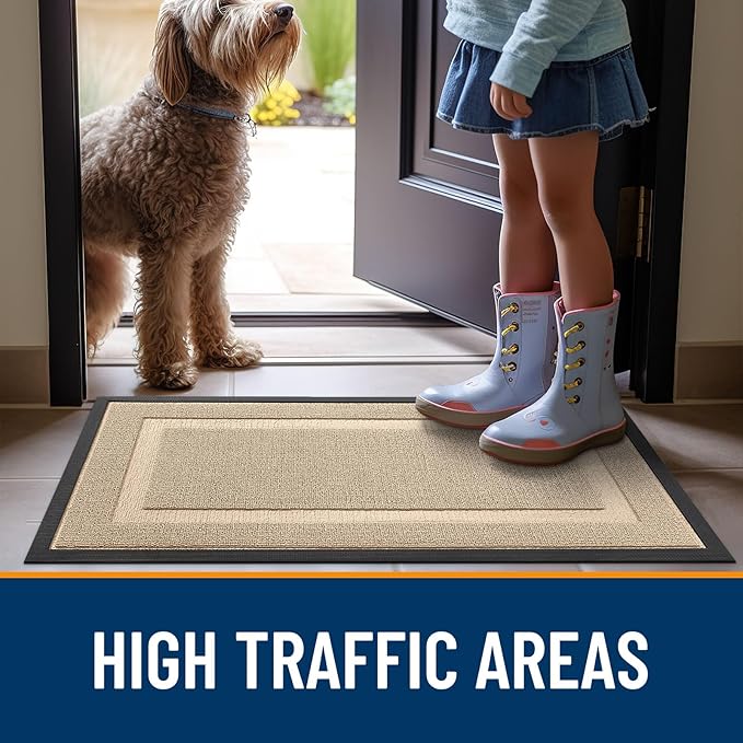 OLANLY Front Door Mat Indoor Outdoor Entrance, Waterproof All-Season, All-Weather Doormat, Sturdy Natural Rubber, Low Profile, Easy Clean Patio Porch Entryway Mat, 29.5x17, Off-White
