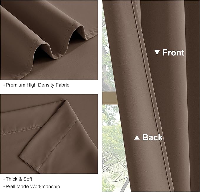 PONY DANCE Blackout Curtains Set - Short Window Curtain Draperies Thermal Insulated Home Decoration Energy Saving Back Tab/Rod Pocket Panels for Bedroom, 42-inch by 45-inch, Mocha, 2 PCs