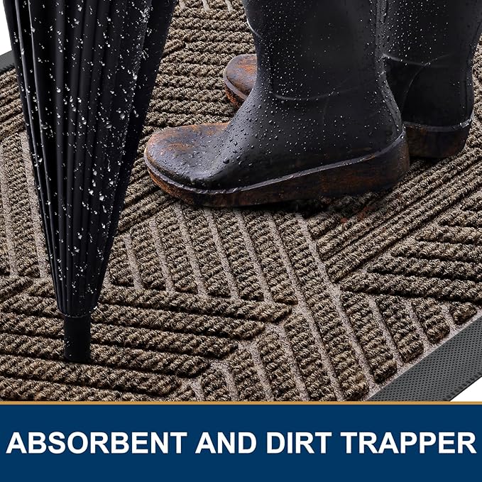 Smiry Front Door Mat Outside Entrance, Heavy Duty Sturdy Natural Rubber Doormat, Trap Dirt and Moisture, Easy Clean Low Profile Mats for Indoor Outdoor Entry, Irregular Triangle (59x30, Brown)