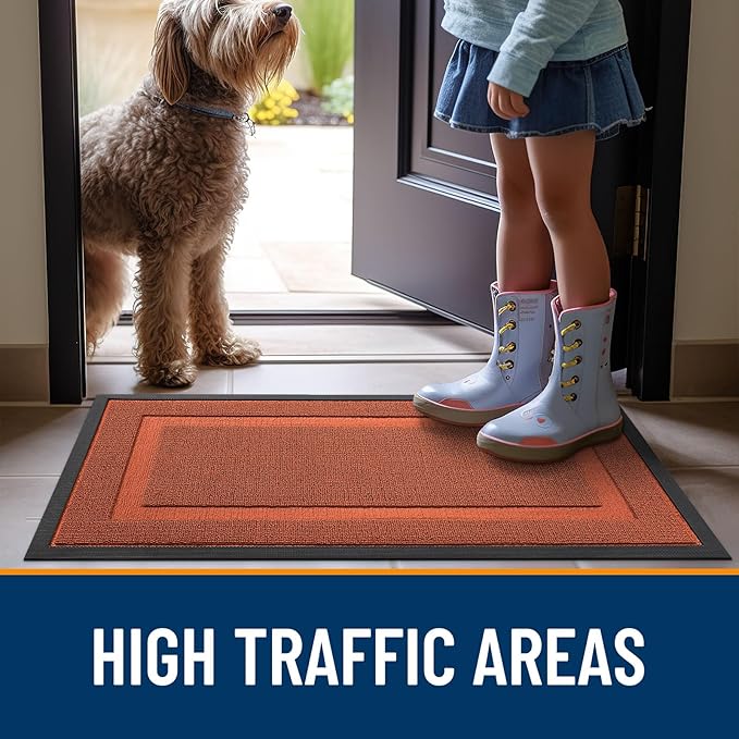 OLANLY Front Door Mat Indoor Outdoor Entrance, Waterproof All-Season, All-Weather Doormat, Sturdy Natural Rubber, Low Profile, Easy Clean Patio Porch Entryway Mat, 71x23, Vermillion Red