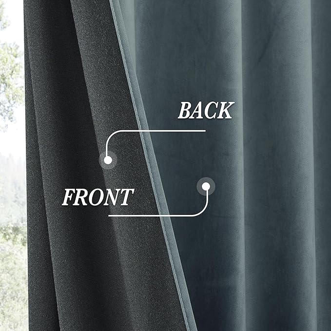 RYB HOME Dusty Blue Velvet Drapes for Baby Boy Bedroom, Thermal Insulated, Light Blocking, Floor-Length Velvet Curtains with Hook Belt for Modern Home Decor, 52" W x L102 L, 2 Panels Set