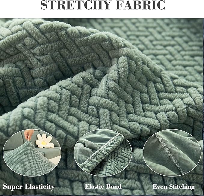 Couch Covers for 3 Cushion Sofa Pet Friendly Couch Cushion Covers Universal Sofa Covers Washable Stretch Slipcovers for Sectional Sofa (Texture Green,Large Triple Seat Cover)