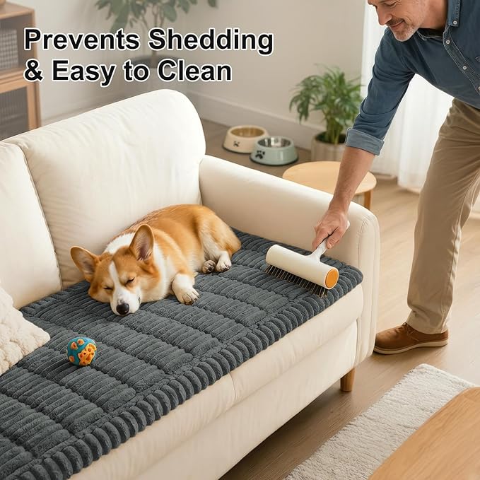 Smiry Couch Cover for Dogs Washable, Non Slip Fuzzy Pet Couch Covers for 3 Cushion Sofa Pet Friendly, Thick Soft Sofa Slipcovers Cushion Protector (Dark Grey, 27.6" x 70.9")
