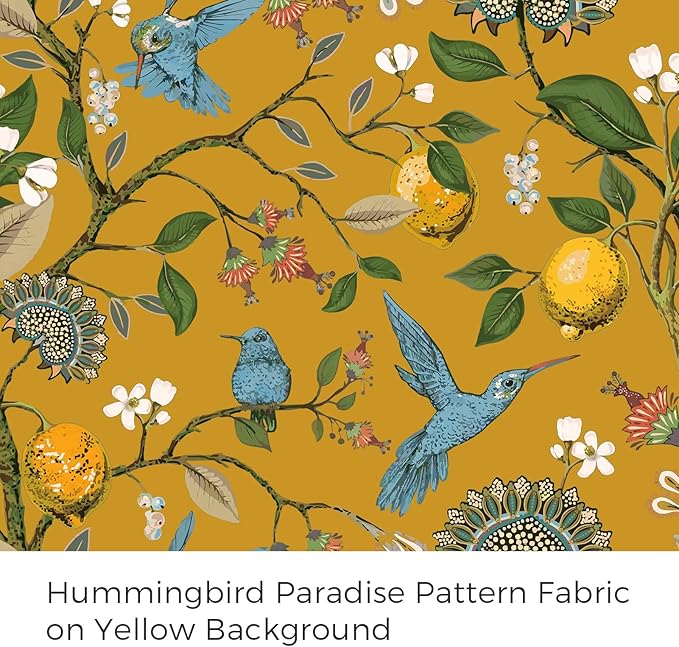 Topfinel 92 Inches Long Custom Mustard Yellow Luxury Curtains for Living Room Bedroom, Blackout Vintage Victorian Curtains Floral Lemon Hummingbird Printed Grommet Drape 92 Inch Length