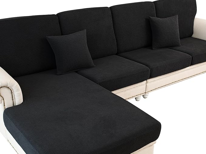 Couch Cushion Covers Seat Cushion Cover Stretch Couch Cover Separate Sectional Sofa Slipcovers Furniture Protector(3 Pieces for Seat or Sofa Backrest, Black)