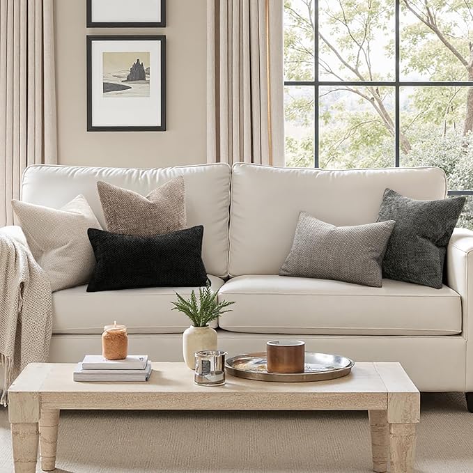 MIULEE Pack of 2 Couch Throw Pillow Covers 20x20 Inch Light Khaki Boho Accent Decorative Pillow Covers Soft Chenille Farmhouse Taupe Cushion Covers for Home Decor Bed Sofa Living Room