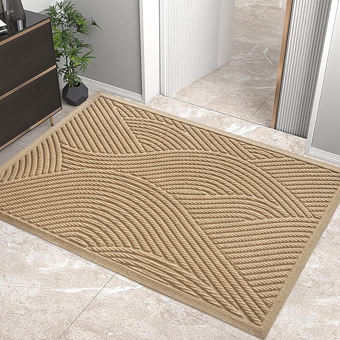 HIYARD Sturdy Front Door Mat, Absorbent Muddy Dirt Resist Welcome Door Mats Outdoor Indoor, Stain and Fade Resistant, Non-Slip Backing Entry Mat Low Profile Doormat for Entryway, 72×24, Beige