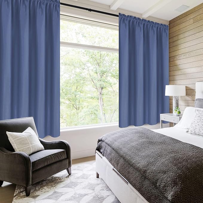 DWCN Blackout Curtains – Thermal Insulated, Energy Saving & Noise Reducing Bedroom and Living Room Curtains, Dusty Blue, W 42x L 54 Inch, Set of 2 Rod Pocket Curtain Panels