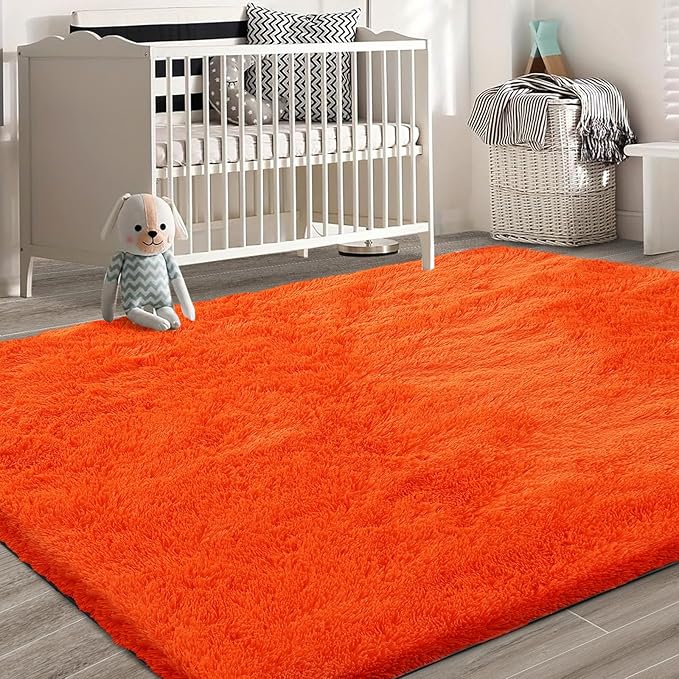 Orange Shag Area Rugs for Bedroom Living Room,5X8 Ultra Soft Fluffy Area Rugs for Dorm, Indoor Carpet Nursery Rugs for Kids Room Home Halloween Decor