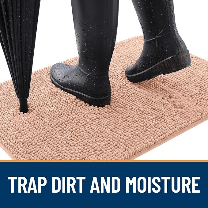 OLANLY Dog Door Mat for Muddy Paws 54x24, Absorbs Moisture and Dirt, Absorbent Non-Slip Washable Doormat, Quick Dry Chenille Mud Mat for Dogs, Entry Indoor Entryway Carpet for Inside Floor, Peach