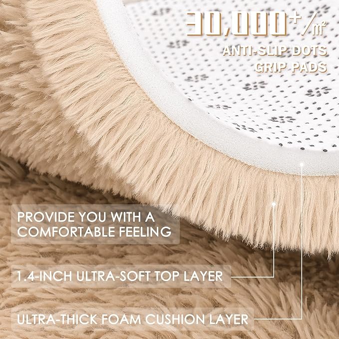 OLANLY 9x11 Machine Washable Large Area Rugs for Living Room, Bedroom, Soft Fluffy Shaggy Bedside Rug, Indoor Floor Carpet for Kids Girls and Boys, Dorms, Nursery, Home Decor Aesthetic, Beige