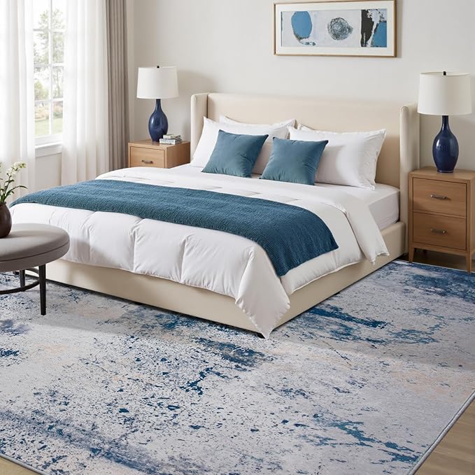 Toneed Abstract Area Rug Modern Washable Rug Soft Non Slip Rug Low Pile for Bedroom Living Room Dining Room Dusty Teal Grey 4x6 Feet