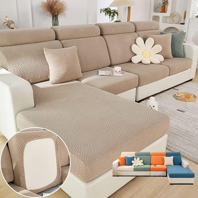Soothing Home Sofa Covers, Sofa Hero Covers, Wear-Resistant Universal Couch Covers Washable Stretch Sectional Couch Cushion Covers (Coffee,Large Triple Seat Cover)