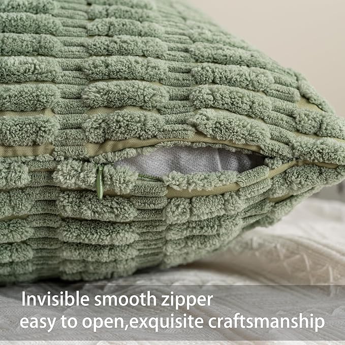 Pack of 2 Christmas Green Corduroy Decorative Throw Pillow Covers 20x20 Inch Soft Striped Pillow Covers Modern Farmhouse Home Decor for Sofa Living Room Couch Bed（Blackish Green）