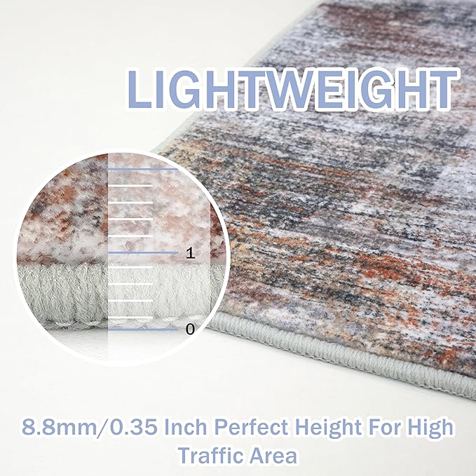 IOHOUZE Abstract Runner Rug 3x12 Ft Washable Runners for Hallways, Non Slip Kitchen Runner Printed Faux Wool Entryway Runner Indoor, Modern Abstract Floor Carpet for Hall Kitchen, Orange Grey