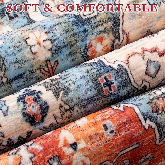 SERISSA 5x7 Boho Tribal Area Rug, Washable Large Rugs for Living Room, Ultra Soft Non-Slip Bedroom Rug Print Distressed Vintage Farmhouse Carpet Rug for Dining Room Dorm Office Home Decor
