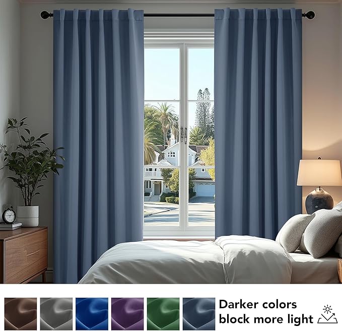 Deconovo Blackout Curtains, Thermal Insulated, W52 x L108 2 Panels, Back Tab, Machine Washable, Room-Darkening Drapes for Bedroom/Living Room Stone Blue