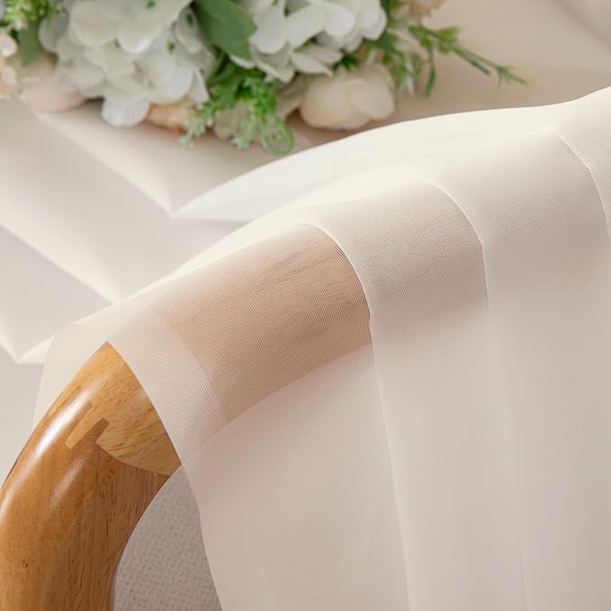 OVZME Cream Sheer Curtains 63 Inches Long 2 Panels - Soft Light Filtering Window Sheer Panels for Living Room/Bedroom, Top Dual Rod Pocket, 1 Pair, Each 42Wx63L Inches