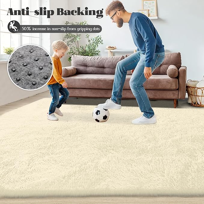 8x10 Area Rugs Cream White: Fluffy Shag Soft Washable Rug Large Fuzzy Plush Indoor Carpet for Living Room Bedroom Nursery Playroom (Cream White, 8'x10')
