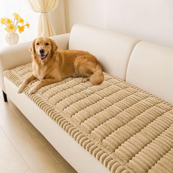 hyha Couch Covers for Dogs Washable, Non Slip Plush Dog Sofa Protectors, Fuzzy Pet Couch Covers for 3 Cushion Sofa Pet Friendly (Camel, 27.6" x 70.9")