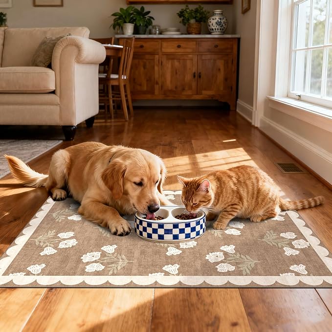 Floral Outdoor Rug - 28" x 43" Spring Front Door Mat Indoor Outside Entrance Non-Slip Washable Outdoor Mat Tan Boho Neutral Farmhouse Throw Rugs for Entryway Kitchen Bedroom Front Porch Decor