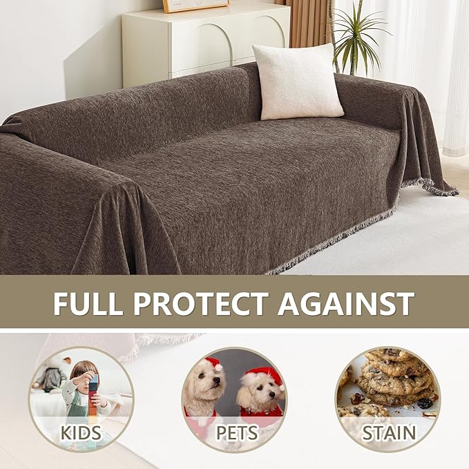 MYSKY HOME Couch Cover for Dogs, Pet Couch Covers L Shape Sectional Couch Cover, Couch Covers for 3 Cushion Couch Sofa Pet Friendly, Washable Blanket, Non-Slip Sofa Protector, 71"x118", Deep Chocolate